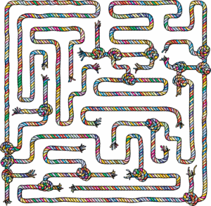Dessin labyrinthe de cordes colorées