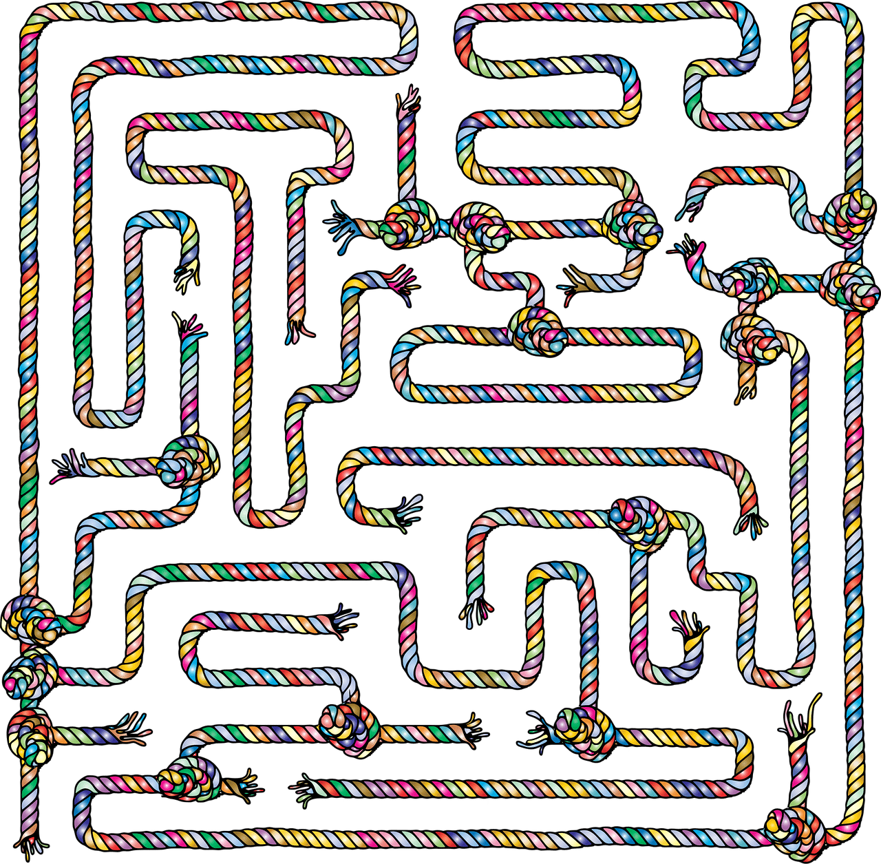 Dessin labyrinthe de cordes colorées
